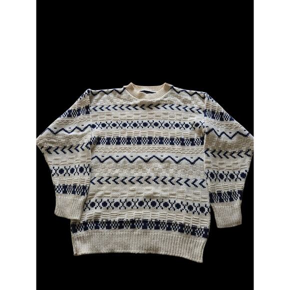 Men Vintage Kuppenheimer Knit White Blue Sweater Made In USA Medium RN#26416 EUC - Picture 4 of 12